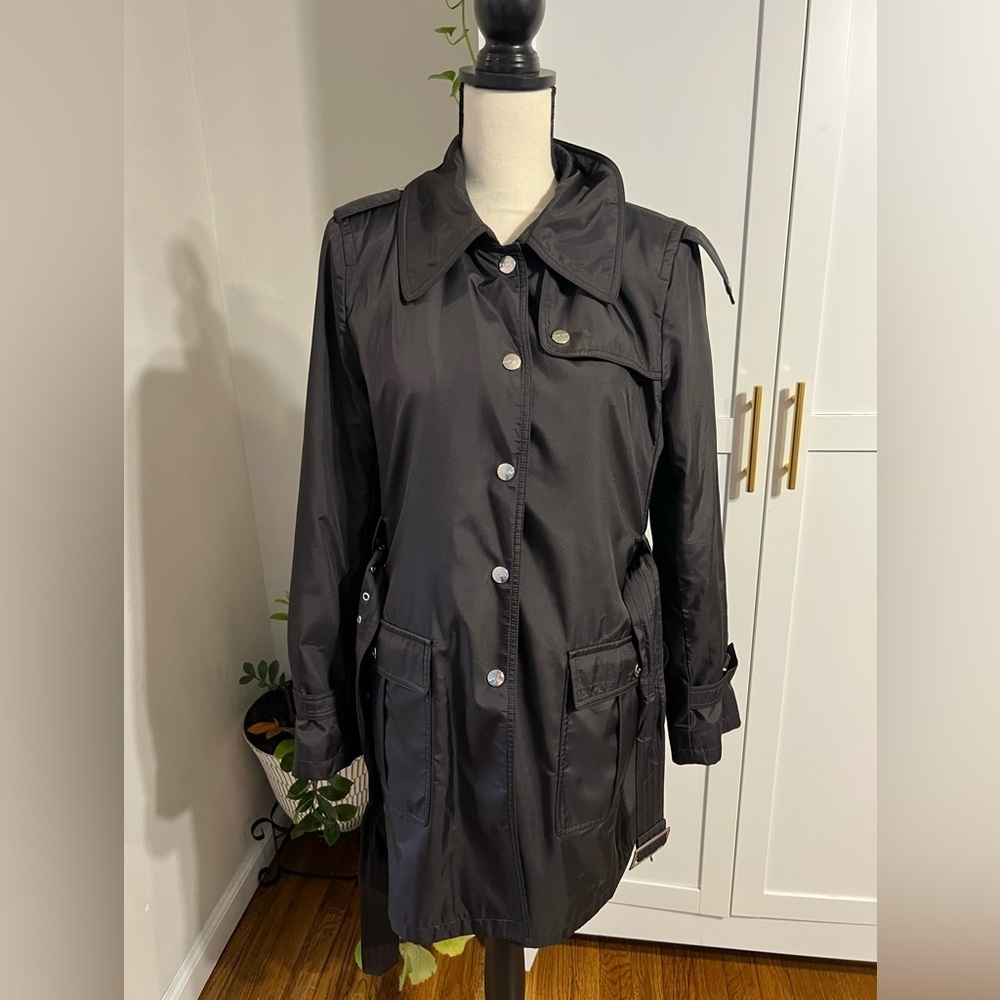 DKNY Dark Gray Trench Coat with Metallic Buttons